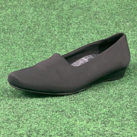 Vionic Powell Demi Wedge Loafer Black Orthaheel Slip on Shoes Womens 10 Low Heel - Picture 1 of 11